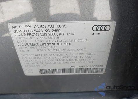 2016 Audi Q5 2.0T Premium из США, поврежденный, VIN WA1L2AFP9GA009523